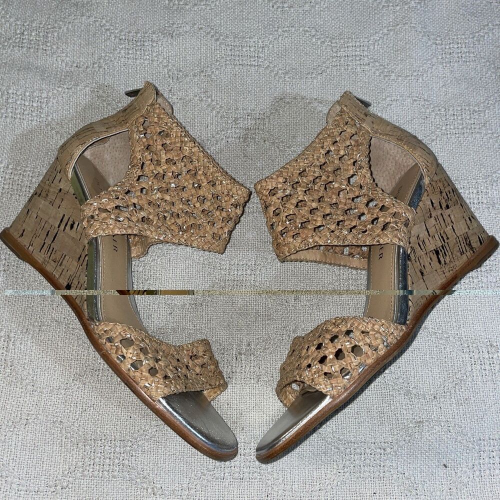 Donald Pliner Women’s Wedge Heels Size 8.5 M Tan Macrame Leather Beach Cruise